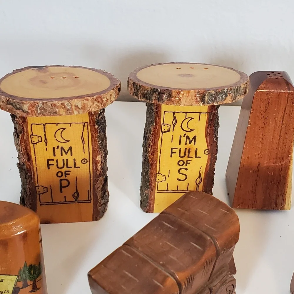 Vintage Lot Salt & Pepper Shakers Wooden Wood Plastic Mix Most Paired Collection